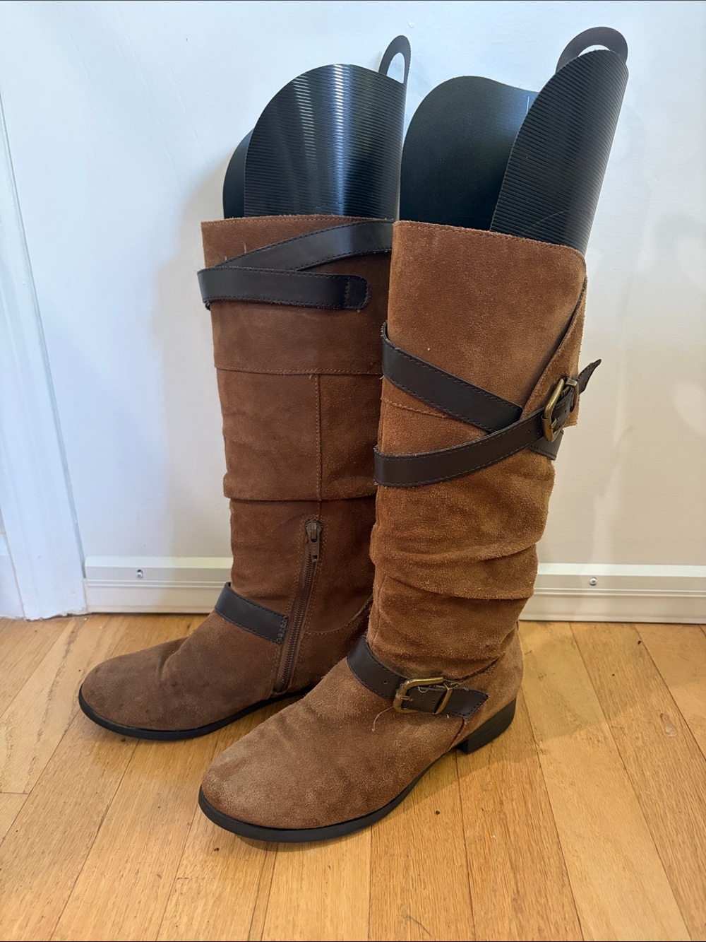 Nine West Brown Suede Knee-High Buckle Boots